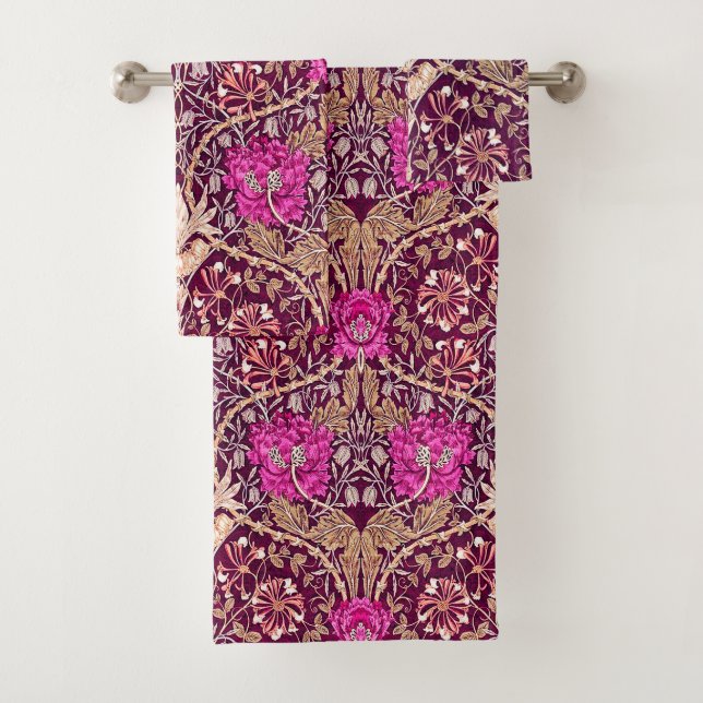 Art Nouveau Floral, Plum, Beige and Deep Purple Bath Towel Set (Insitu)