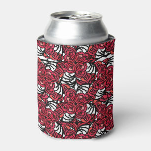Art Nouveau Floral red and black rose vines design Can Cooler