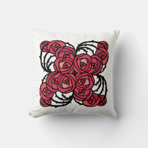 Art Nouveau Floral red and black rose vines design Cushion