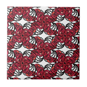 Art Nouveau Floral red and black rose vines design Tile