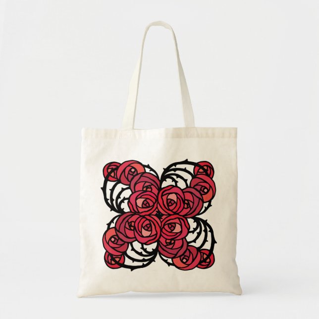 Art Nouveau Floral red and black rose vines design Tote Bag (Front)