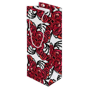 Art Nouveau Floral red and black rose vines design Wine Gift Bag