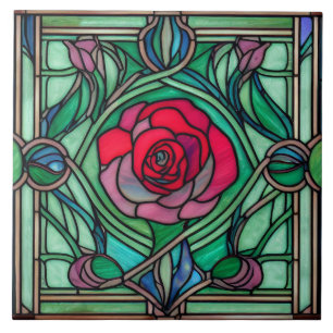 Art Nouveau Floral Rose Decorative Tile