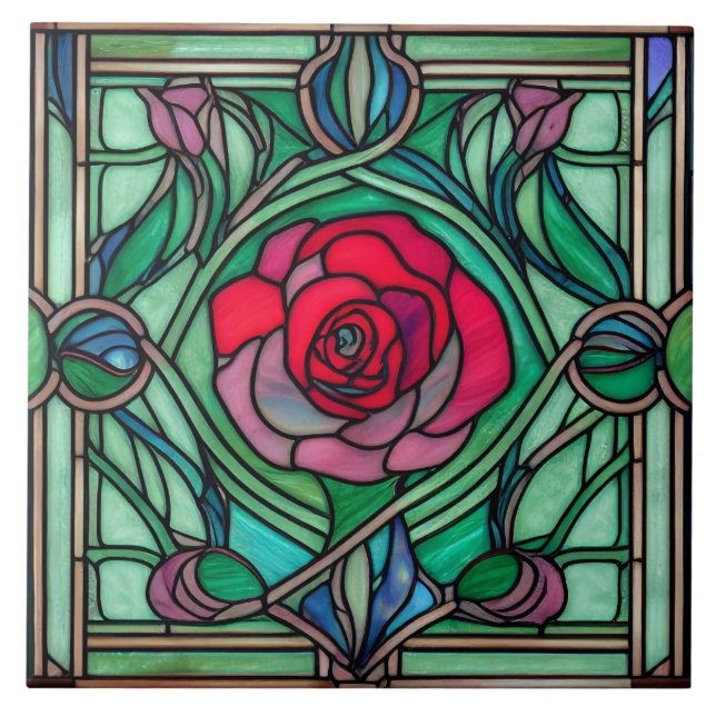 Art Nouveau Floral Rose Decorative Tile (Front)
