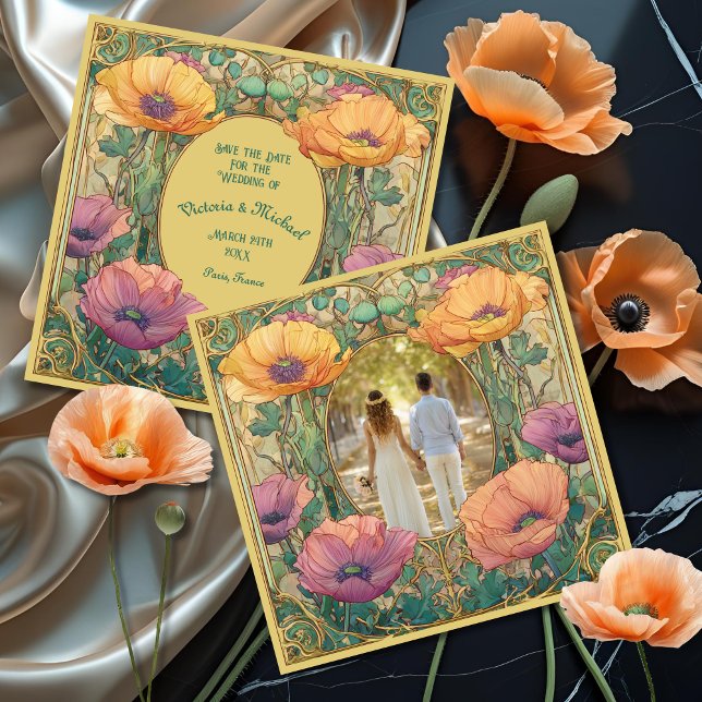 Art Nouveau Floral Save the Date Photo Invitation (Creator Uploaded)