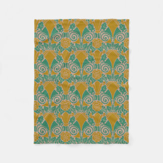 Art Nouveau floral teal green mustard yellow Fleece Blanket