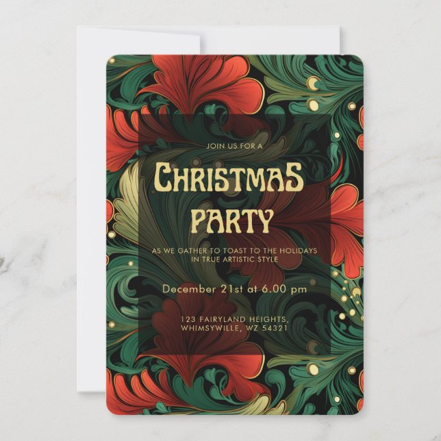 Art Nouveau Floral Template Christmas Party Invite (Front)