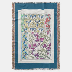 Art nouveau floral thistle flower textile art throw blanket