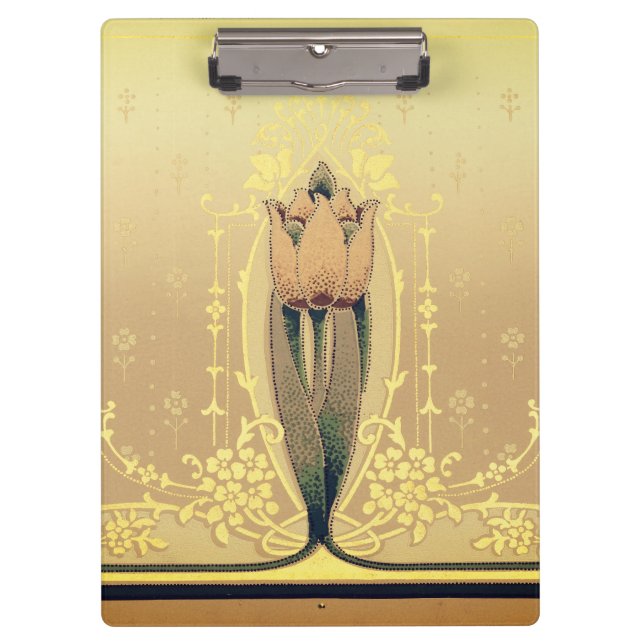Art nouveau floral tulip pink gold elegant frieze clipboard (Front)