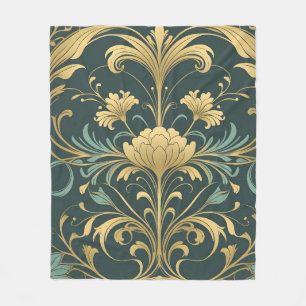 Art Nouveau Floral Vintage Golden Luxury Fleece Bl Blanket
