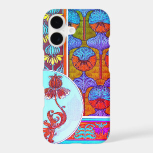 Art nouveau floral vintage victorian pink blue