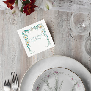Art Nouveau Floral Wedding Cocktail Napkin