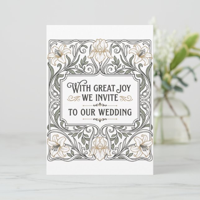 Art Nouveau Floral Wedding  Invitation (Standing Front)