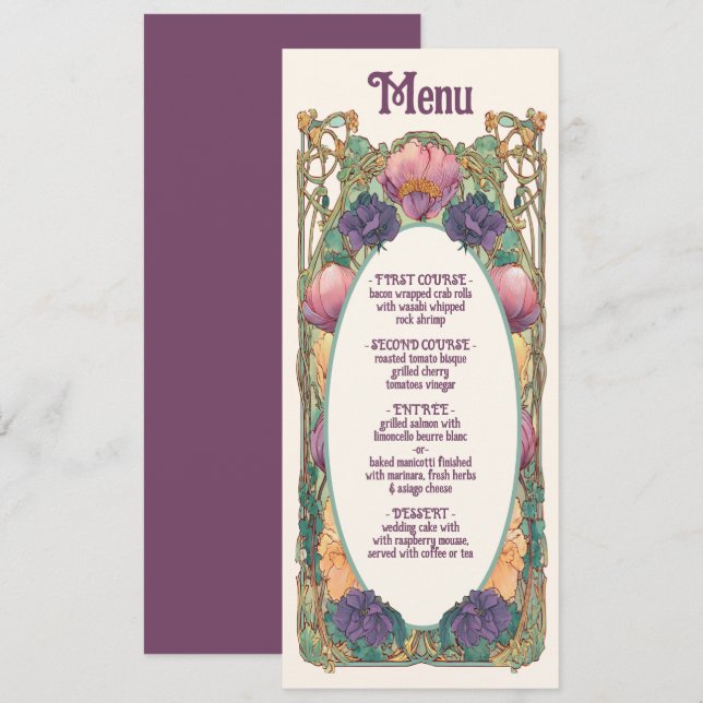 Art Nouveau Floral Wedding Menu (Front/Back)
