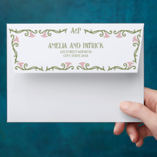Art Nouveau Floral Wedding Off White Envelope
