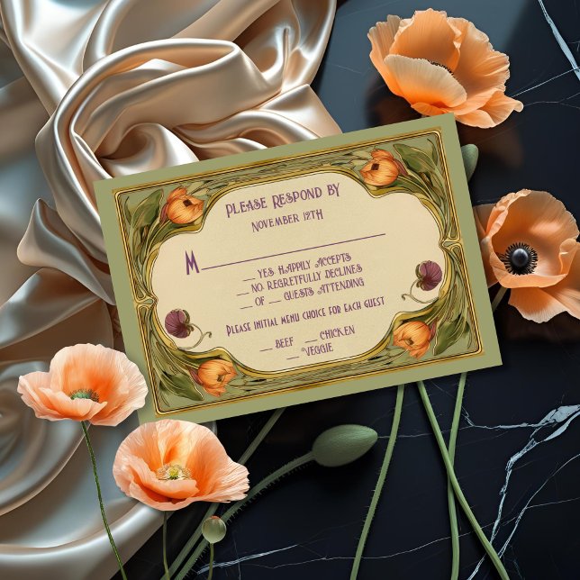 Art Nouveau Floral Wedding RSVP Invitation (Creator Uploaded)