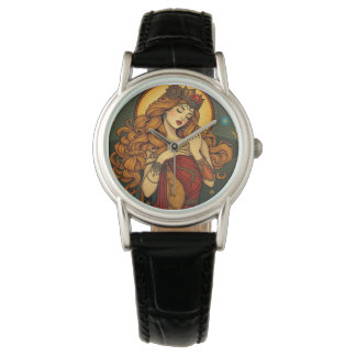 Art Nouveau Floral Woman Illustration  Watch