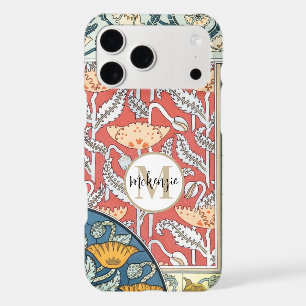 Art Nouveau Floral Yellow Red Aqua Pattern