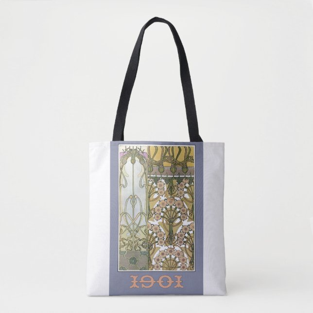 Art nouveau flower alphonse mucha floral art tote bag (Front)
