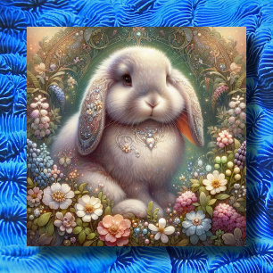 Art Nouveau Flower Garden Bunny Easter Holiday Card