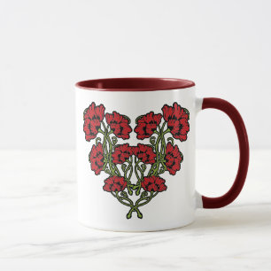 Art Nouveau Flower Heart Red Two-Tone Coffee Mug