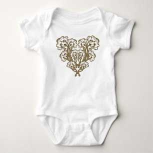 Art Nouveau Flower Heart Tan Baby Bodysuit