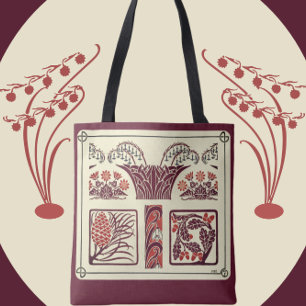 Art Nouveau Flowers and Pinecones Tote Bag