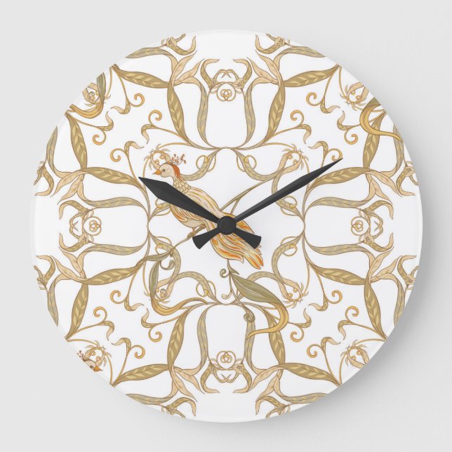 Art Nouveau Flowers Birds Large Clock (Front)
