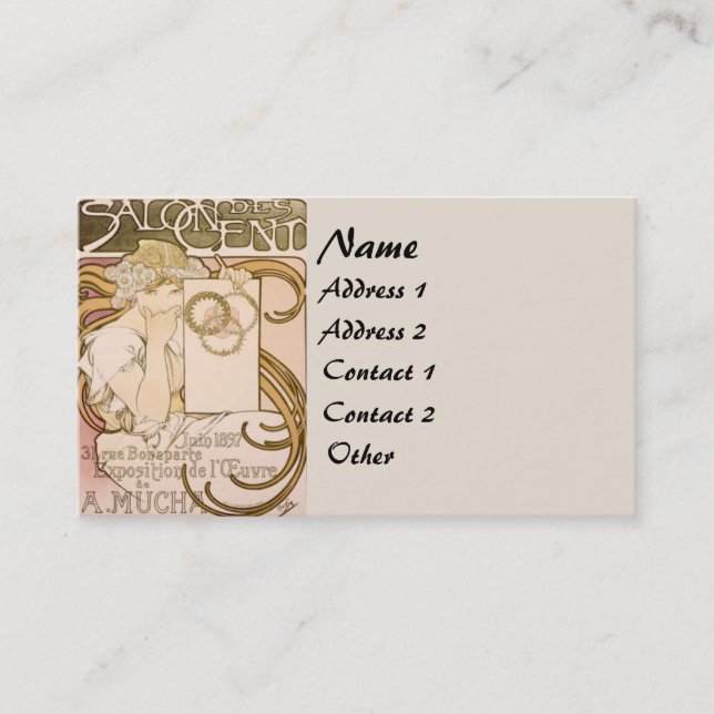 Art Nouveau Flowers Lady Woman Floral Nostalgia Business Card (Front)