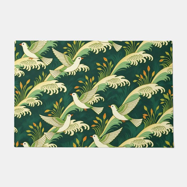 Art Nouveau Flying Bird Pattern Elegant Nature  Doormat (Front)