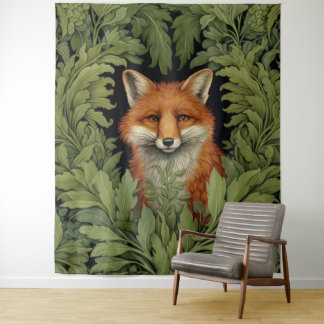 Art nouveau fox in the forest tapestry