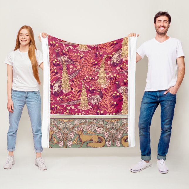 Art nouveau fox pheasant Foxglove verneuil  Fleece (In Situ)