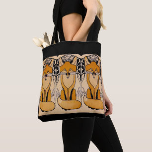 Art Nouveau Foxes Illustration Woodland Wildlife Tote Bag