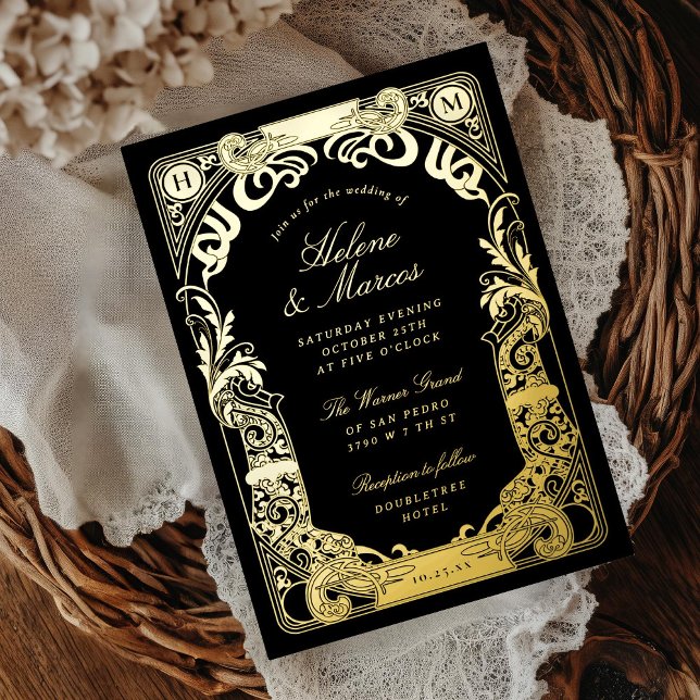 Art Nouveau Frame Monogram Wedding Black Gold (Creator Uploaded)