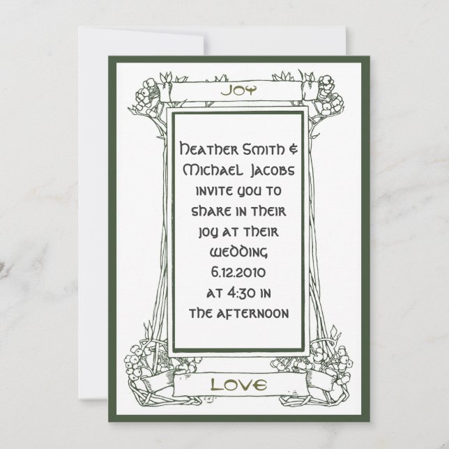 Art Nouveau Frame with vines and berries in green Invitation (Front)