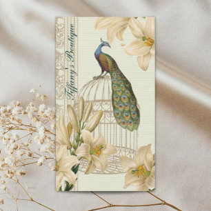 art nouveau  french lily vintage birdcage peacock business card