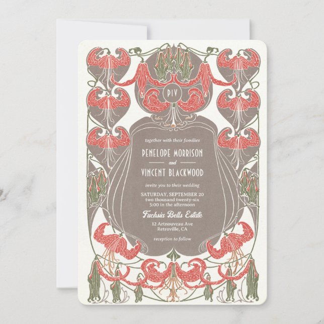 Art Nouveau Fuchsia Elegance Wedding Invitation (Front)