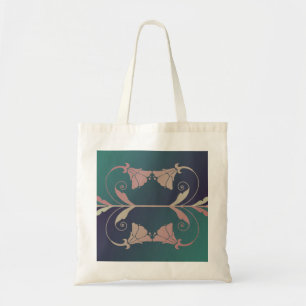Art nouveau fuschia flower pink blue green elegant tote bag