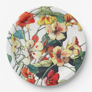 Art Nouveau Garden Nasturtium Flowers Paper Plate