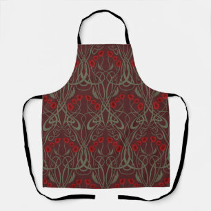 Art Nouveau Geometric Poppies and Sinuous Stems Apron