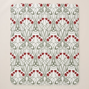 Art Nouveau Geometric Poppies and Sinuous Stems Sherpa Blanket