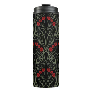 Art Nouveau Geometric Poppies and Sinuous Stems Thermal Tumbler