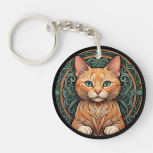 Art Nouveau Ginger Cat Personalise Key Ring
