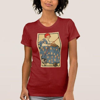 Art Nouveau -Girl knitting with her cat T-Shirt