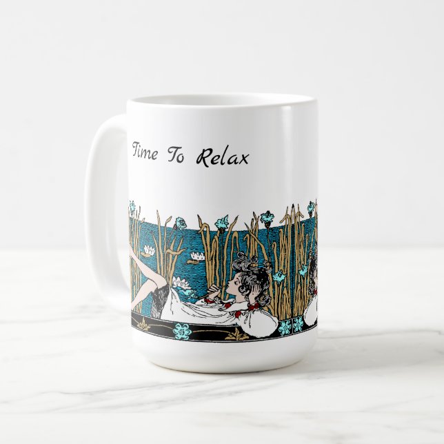 Art Nouveau Girl Relaxing By Pond Coffee Mug (Front Left)