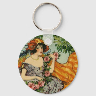 Art Nouveau Girl with Flowers Key Ring