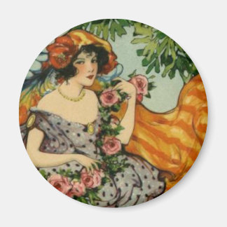 Art Nouveau Girl with Flowers Magnet