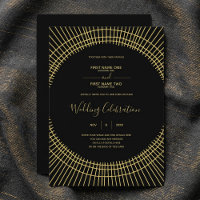 Art nouveau gold and black wedding invitation