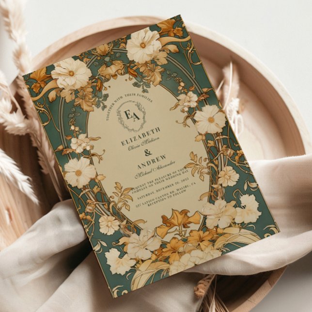 Art Nouveau Gold Botanical Arch Wedding Invitation (Creator Uploaded)