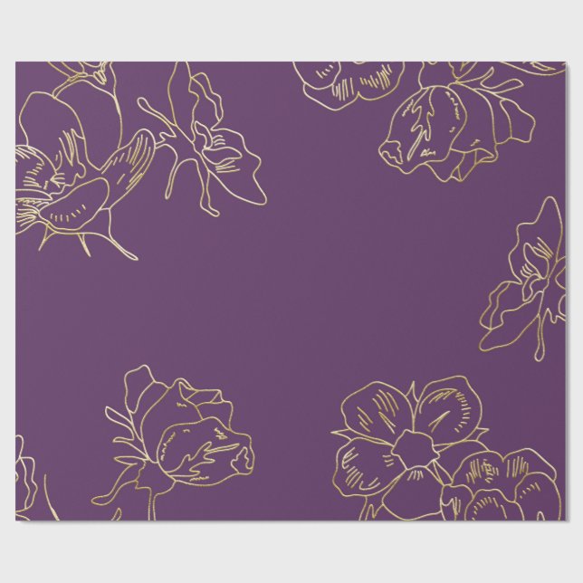 Art Nouveau Gold Flowers Wrapping Paper (Flat)